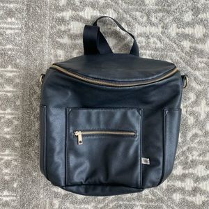 Fawn Design Large Black Leather Backpack Diaper Bag EUC